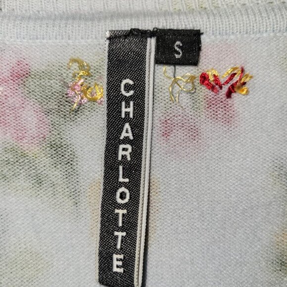 CHARLOTTE Cardigan Floral  Sweater Crystal Button Up Rounded Neck Women's SZ S - Picture 11 of 16